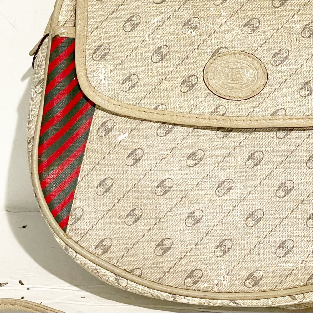 Gucci Vintage Cream Diagonal Stripe Red Trim Mini Shoulder Crossbody Bag - Picture 2 of 9